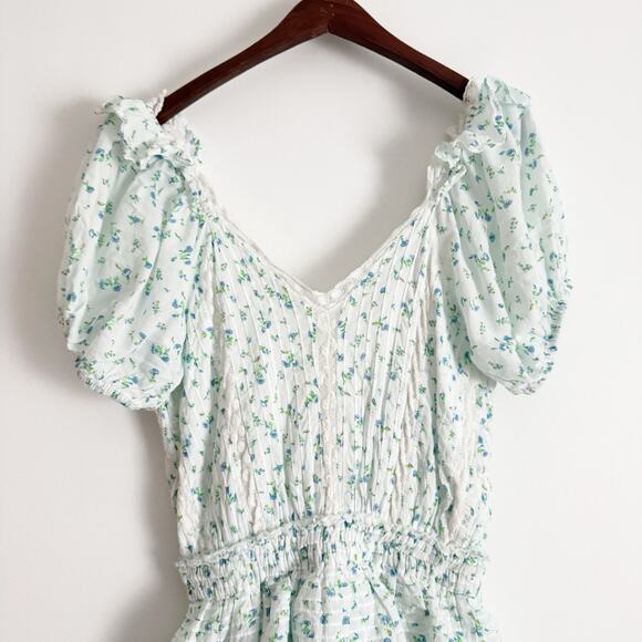 LOVESHACKFANCY Carlo Ruffle Lace Mini Dress Bonnet Blue XS - Picture 7 of 10